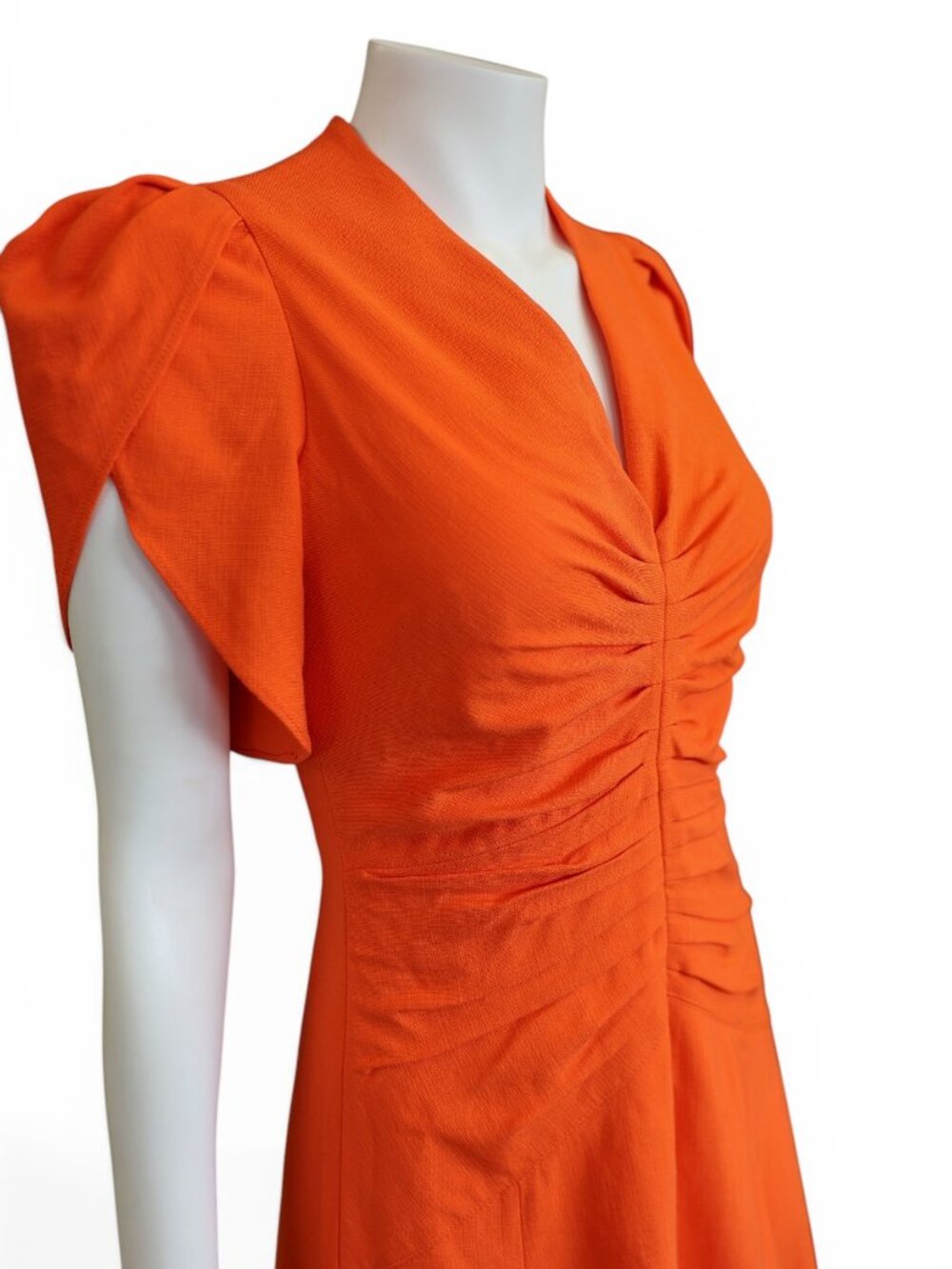 ME+EM Orange Zing Ruched Midi Dress NWT | Flutter Sleeve | UK 10 / US 6 | $575 - Picture 13 of 14